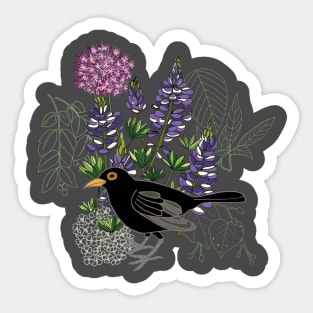 Blackbird in purple paradise Sticker